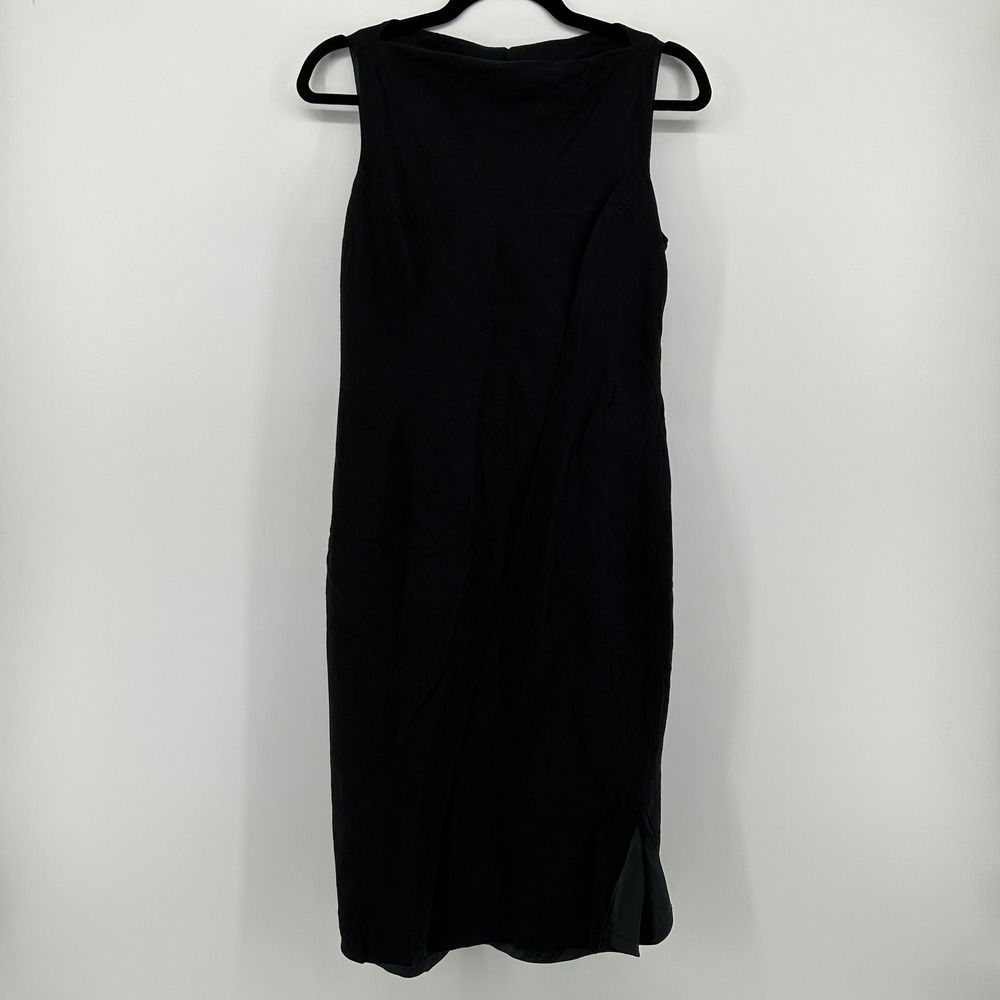 Finity Black Silk Linen Boat Neck Sleeveless Sheath Dress‎ 6 90s Minimal Classic
